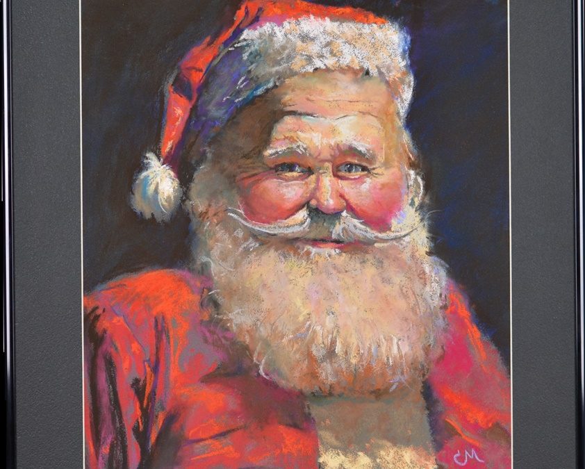 pastel portrait style painting of Santa Claus