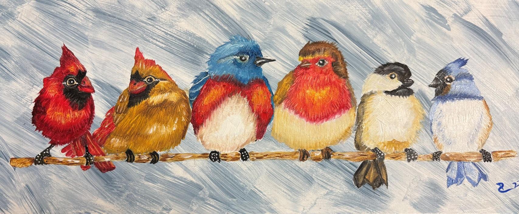 PamelaCrouch-Birds on a Branch-Oil 15x5.5